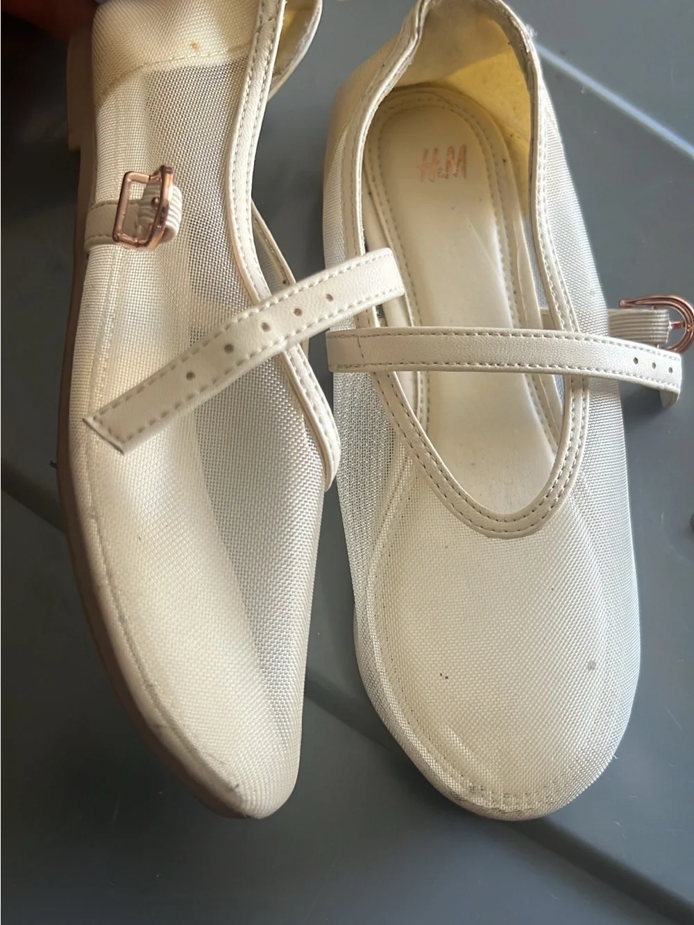 H&M Beige Mesh Mary Jane Flats with Strap